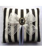 Dead Lady Stripes Wedding Rings Pillow, Gothic Wedding, Skull, Black and white, Muertos, Valentine, Victorian