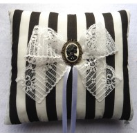 Dead Lady Stripes Wedding Rings Pillow, Gothic Wedding, Skull, Black and white, Muertos, Valentine, Victorian