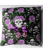 Purple Skulls & Roses Wedding Rings Pillow, Gothic Wedding, Rockabilly, Tattoo, Dias de los Muertos, Valentine