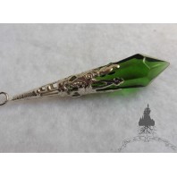 Sautoir Pendule Verte Erin, Pointe Cristal Vert, Celte, Mariage Elfique, Magie, Wicca, Game of, Fantasy, Fée