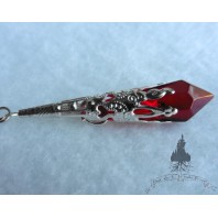 Sautoir Pendule Bellone, Pointe Cristal Rouge, Elfique, Occulte, Esotérique, Mariage gothique, Magie, Wicca