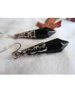 Occult Black Crystal Point Pendulum Earrings, Gothic Wedding, Magic, Pagan, Wicca witch, Evil