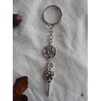 Porte-clés Gothique Pentacle Corbeau Nevermore, Raven, Crow, Skull, Edgar Poe, Cadeau Noel