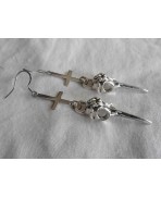 Antichrist Earrings, Raven Skull Inverted Cross, Crow, Raven, Gothic, Occult, Satanic, Nevermore, Witch