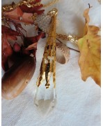 Snow Ice Pendulum Golden Necklace, Crystal point, Magic Wicca, Elven wedding, Pagan, Fairy