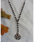 Collier Rosaire court ras de cou Choker Pentacle Acier argenté noir, Magie, Bijou boheme, Sorcière, Païen, Dark mori