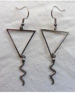 Water Serpent Snake Earrings, Triangle Element Symbol, Minimalist, Reptile, Occult pagan Witch, geometric, Alchemy, Tarot Gypsy