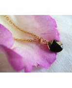 Collier minimaliste Goutte Onyx noir acier doré or, Bijou bohème, Pierre, festival, Mariage, cadeau femme