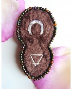 Triple Goddess Gaia Mother Earth Brown Embroidered Brooch, Triangle element Earth, Velvet Embroidery, Moon, maternity, Pagan 