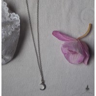 Collier minimaliste Croissant de Lune argenté, choker lunaire, céleste, Mariage hiver, Déesse Triple Lune