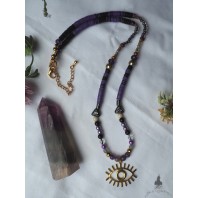 Evil Eye Purple Heishi Beaded Choker Surfer Necklace, Gypsy, Festival, Greek Eye talisman, dark academia, Magic boho jewelry
