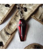 Collier Gothique Ras de cou Rosaire Cercueil Deuil perlé rouge et noir, Vampire, Choker gothique, Cottagecore