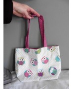 Small Child White Pink Pastel Owls Shopping Bag, Shoulder bag, handbag, Tote bag, shopper bag, girl bag, Spring Summer