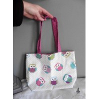 Small Child White Pink Pastel Owls Shopping Bag, Shoulder bag, handbag, Tote bag, shopper bag, girl bag, Spring Summer