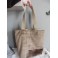 Golden Taupe Beige Crinkled Velvet Women Shopping Bag, Tote Bag, Shoulder bag, Handbag