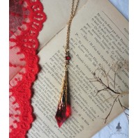 Renaissance Necklace The Red Empress, Pendulum, Crystal Glass, Elven Wedding, Victorian, Gothic