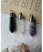 Quartz Amethyst Obsidian Crystal Point Stone Necklace, Gothic Rosary, Cottagecore, Dark Academia, Lithotherapy, divination