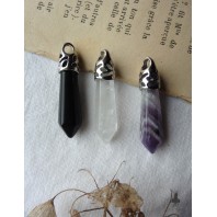 Quartz Amethyst Obsidian Crystal Point Stone Necklace, Gothic Rosary, Cottagecore, Dark Academia, Lithotherapy, divination