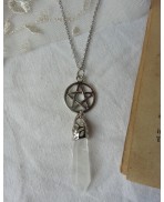 Belisama Goddess Pentacle & Crystal Quartz Pendulum Necklace, Wiccan, Dark Academia, Lithotherapy