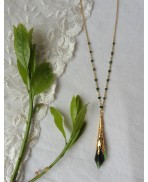 Green Witch - Cottagecore Pendulum teardrop crystal Necklace, Mori girl, Faun, Striga, Forest, Elven Wedding, Victorian, Gothic
