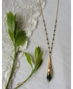 Collier Cottagecore Pendule larme cristal Sorcière Verte, Mori girl, Faune, Striga, Forêt, Mariage Elfique, Victorien, Gothique