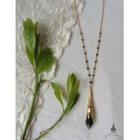 Collier Cottagecore Pendule larme cristal Sorcière Verte, Mori girl, Faune, Striga, Forêt, Mariage Elfique, Victorien, Gothique