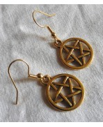 Golden Pentacle Pentagram Earrings, Wicca Goddess, Pagan, Gothic, Occult, Witchy