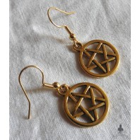 Boucles d'Oreilles Pentacle Pentagramme Or, Déesse wicca, Païen, Gothique, Occulte, Sorcière