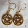 Golden Pentacle Pentagram Earrings, Wicca Goddess, Pagan, Gothic, Occult, Witchy