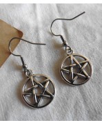 Silver Pentacle Pentagram Earrings, Wicca Goddess, Pagan, Gothic, Occult, Witchy