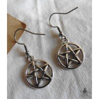 Boucles d'Oreilles Pentacle Pentagramme Argent, Déesse wicca, Païen, Gothique, Occulte, Sorcière