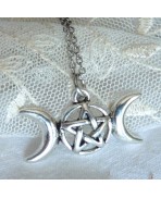 Triple Moon Necklace, Goddess, Wicca, Pagan, Pentacle, Pentagram, Gothic, Witch, Pastel goth, Dark Academia, Goblincore