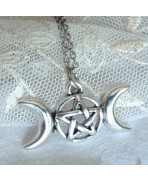 Collier Déesse Triple Lune, Wicca, Païen, Pentacle, Pentagramme, Gothique, Sorcière, Pastel goth, Academia