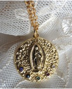 Guadalupe Religious Medal Necklace The Golden Virgin & zirconia, Boho, Gipsy, Mary, Catholic Gift, Saint, Christian