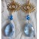 OOAK Golden Rococo Eye Earrings Vintage Blue Drops, Baroque, Talisman, Evil Eye, Gipsy, Greek Eye, Horus