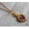 PLUM Purple Sacred Heart enamelled Ex-voto Gold Necklace, flamed heart, Milagro, Gothic, Gipsy, Religious, Mourning, Victorian