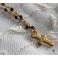 SACRED Black Beaded Choker Tiny Cross Golden Necklace, Boho, Gothic, Witch, Gipsy, Catholic Gift, Christian