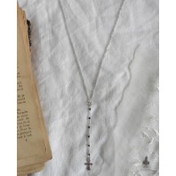 MISSION Collier Rosaire Lariat ras de cou en Y Mini Croix argent, Choker, bohème, Gothique, catholique, Chrétien