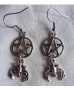 Alcithoé Silver Bat Pentacle Earrings, Gothic, Vampire, Dracula