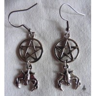 Alcithoé Boucles d'Oreilles Pentacle Chauve-Souris argent, Gothique, Vampire, Dracula, Bat