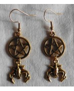 Alcithoé gold Bat Pentacle Earrings, Gothic, Vampire, Dracula