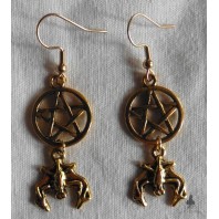 Alcithoé gold Bat Pentacle Earrings, Gothic, Vampire, Dracula