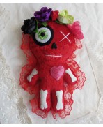 Red Mummy Dias de los Muertos Voodoo Doll, Frida, Gothic, Calavera, Valentine's Day, Skeleton, Santeria, Art, Day of the Dead