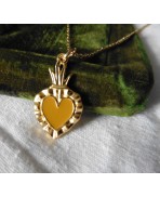 MUSTARD Sacred Heart enamelled Ex-voto Gold Necklace, flamed heart, Milagro, Bobo, Gothic, Gipsy, Religious, Mourning, Victorian