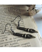 Cottagecore Earrings ink pen Bronze, Victorian, writer, Literary gift, Dark Academia, book addict