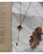 Chapelet de la Reine, Collier Tudor bleu, Rosaire Gothique, Lariat Y Croix or, Renaissance, Cadeau catholique, Dark Academia