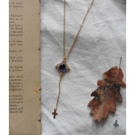 Chapelet de la Reine, Collier Tudor bleu, Rosaire Gothique, Lariat Y Croix or, Renaissance, Cadeau catholique, Dark Academia