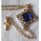 Blue Tudor Queen's Rosary, Tudor Necklace, Gothic Rosary, Lariat Y, Gold Cross, Renaissance, Catholic Gift, Dark Academia