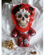 Poupée d'Art La Calaca Rouge, Catrina, Jour des morts, Calavera, Crâne, Tête de mort, Squelette, Vaudou, Santeria, Santa Muerte