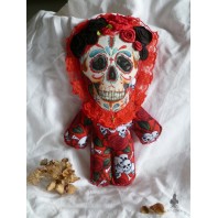 La Calaca Red Calavera Art Doll, Catrina, Day of the Dead, Skull, Skeleton, Voodoo, Santeria, Santa Muerte